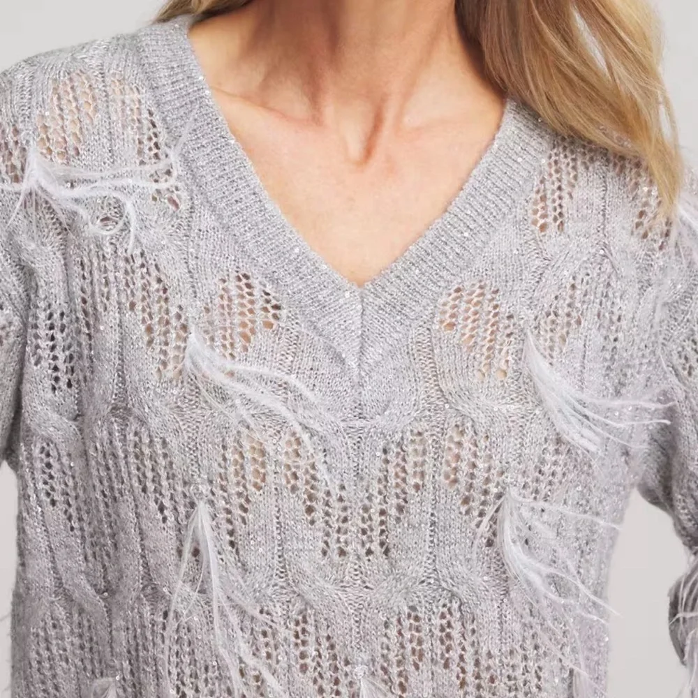 Chico's Feathered Pullover Sweater Sz M